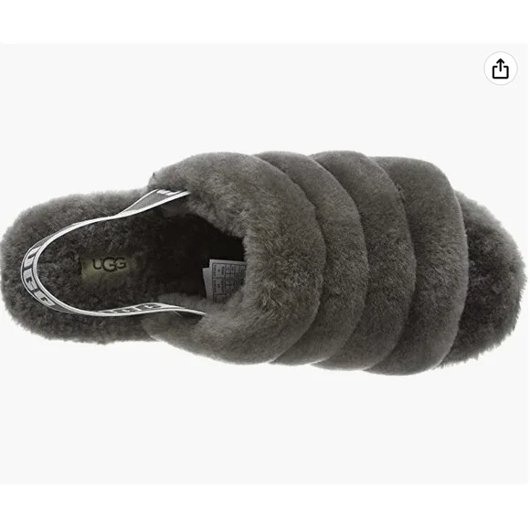 NIB UGG Women's Fluff Yeah Slide Slipper Charcoal Gray - Picture 5 of 5